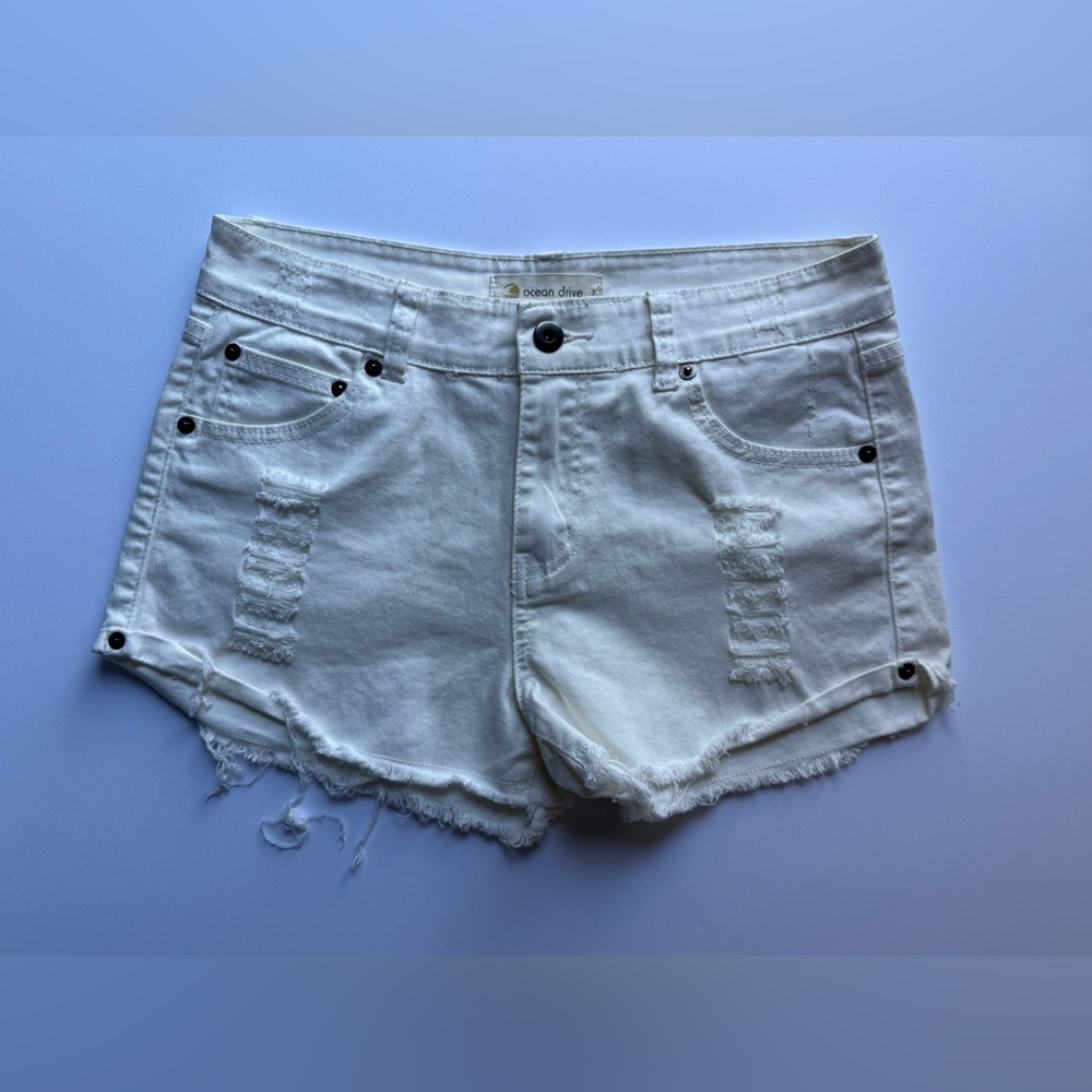 Ocean Drive Women's Cream Jean Shorts 🌊🏖️🏝️ 98% COTTON ✅